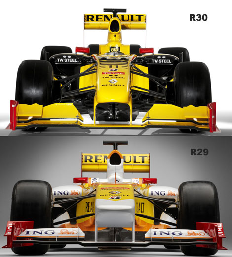 Porównanie bolidu Renault R29 i R30